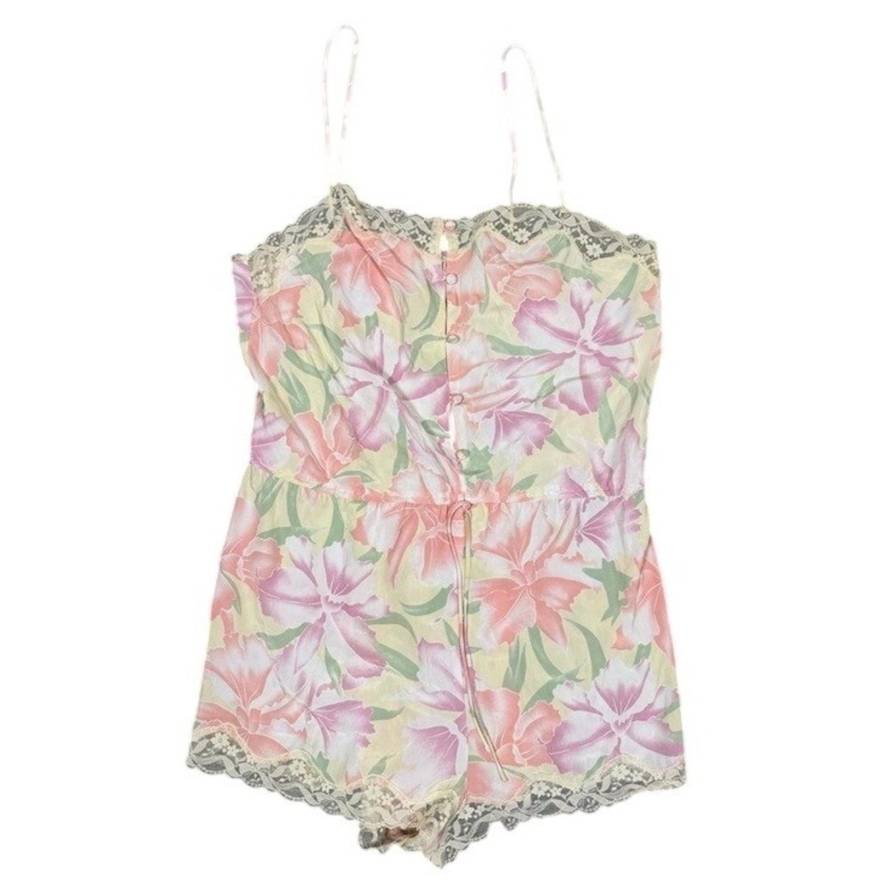 Vintage Victorias Secret Gold Label Floral Lace Romper Pink Yellow Medium - Picture 1 of 9